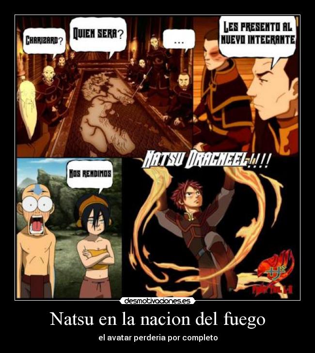 carteles natsu avatar nacion del fuego desmotivaciones