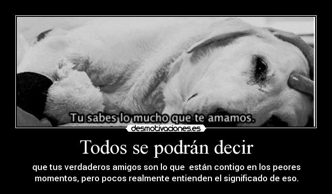 Todos se podrán decir - que tus verdaderos amigos son lo que están contigo en los peores
momentos, pero pocos realmente entienden el significado de eso.