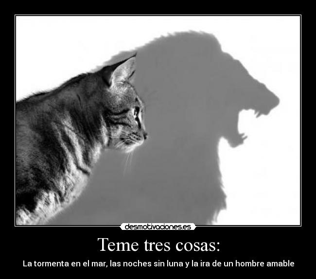 Teme tres cosas: - La tormenta en el mar, las noches sin luna y la ira de un hombre amable