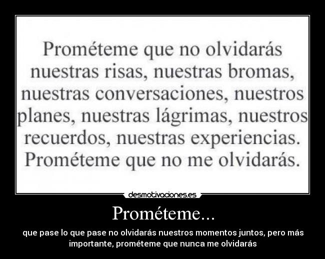 Prométeme... - que pase lo que pase no olvidarás nuestros momentos juntos, pero más
importante, prométeme que nunca me olvidarás♥