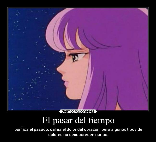 El pasar del tiempo - purifica el pasado, calma el dolor del corazón, pero algunos tipos de
dolores no desaparecen nunca.