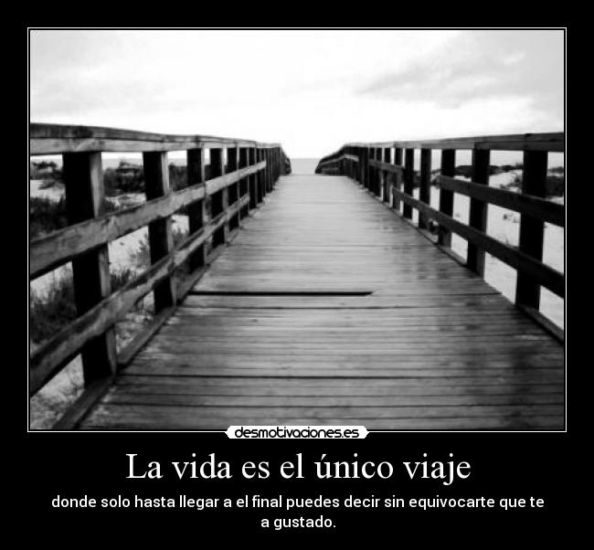 La vida es el único viaje - donde solo hasta llegar a el final puedes decir sin equivocarte que te a gustado.