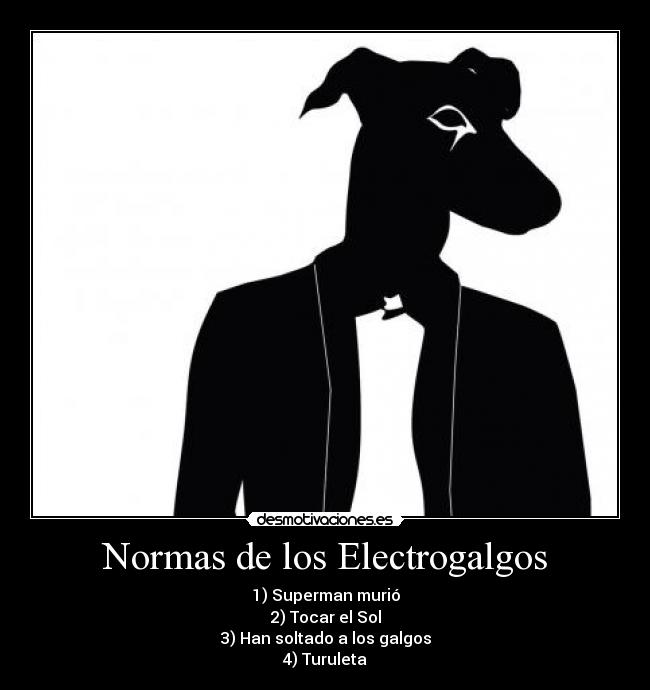 Normas de los Electrogalgos - 1) Superman murió
2) Tocar el Sol
3) Han soltado a los galgos
4) Turuleta