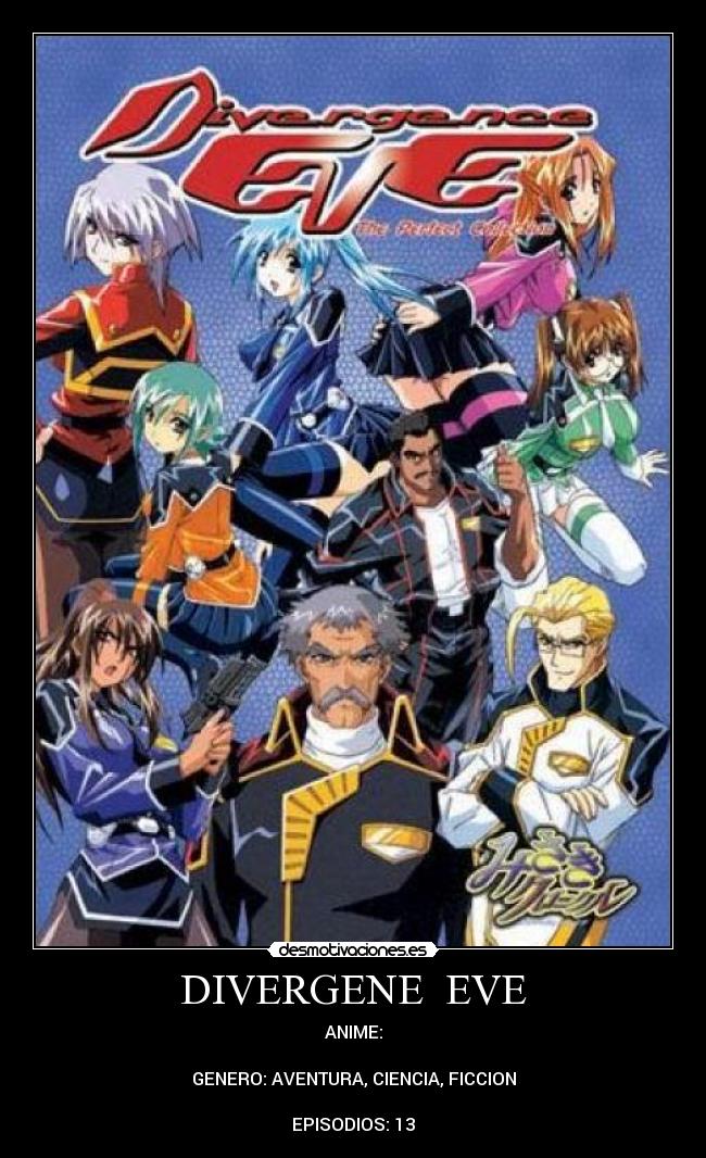 DIVERGENE EVE - ANIME:
GENERO: AVENTURA, CIENCIA, FICCION
EPISODIOS: 13