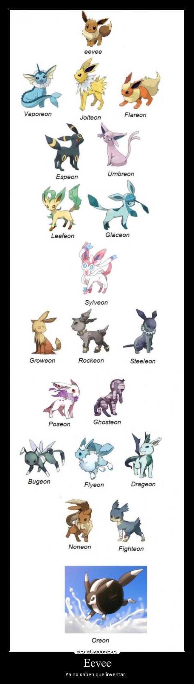 carteles anime pokemon eevee evolution vaporeon flareon jolteon glaceon espeon umbreob leafeon slyveon desmotivaciones