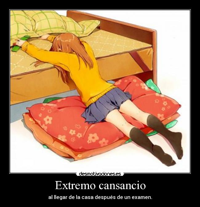 Extremo cansancio - al llegar de la casa después de un examen.