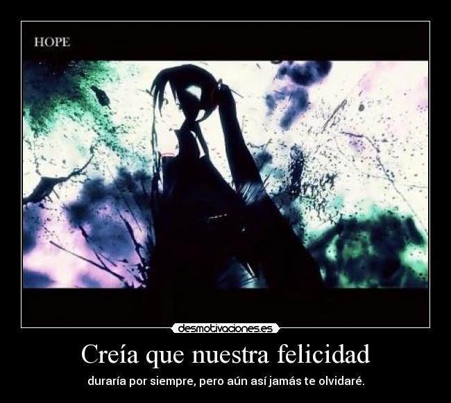 Creía que nuestra felicidad - duraría por siempre, pero aún así jamás te olvidaré.