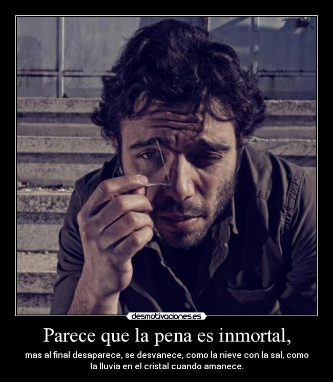Parece que la pena es inmortal, - mas al final desaparece, se desvanece, como la nieve con la sal, como
la lluvia en el cristal cuando amanece.