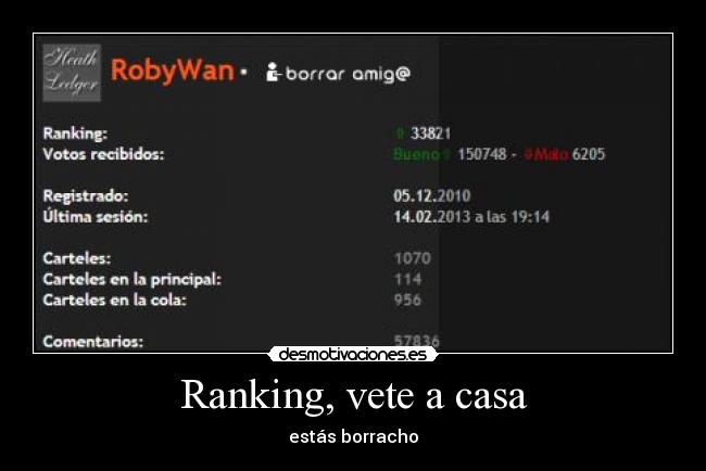 Ranking, vete a casa - estás borracho