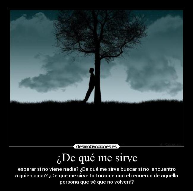 ¿De qué me sirve - esperar si no viene nadie? ¿De qué me sirve buscar si no  encuentro
a quien amar? ¿De que me sirve torturarme con el recuerdo de aquella
persona que sé que no volverá?