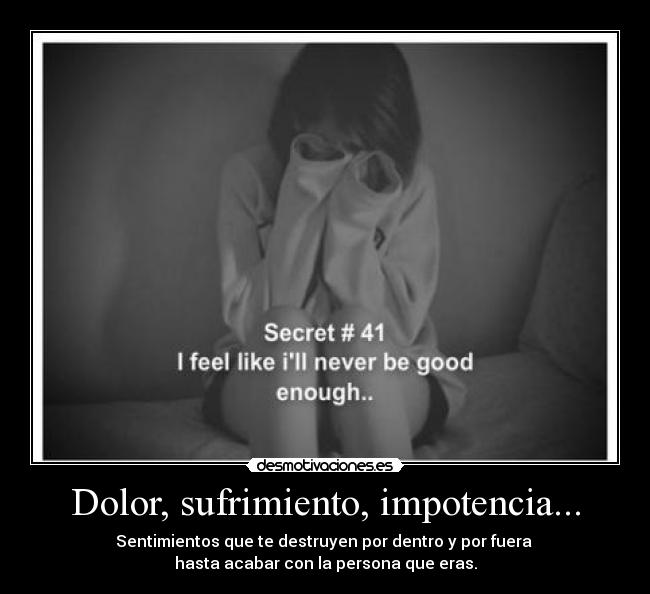 Dolor, sufrimiento, impotencia... - Sentimientos que te destruyen por dentro y por fuera
hasta acabar con la persona que eras.