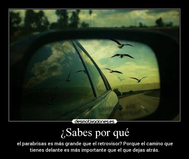 ¿Sabes por qué - el parabrisas es más grande que el retrovisor? Porque el camino que
tienes delante es más importante que el que dejas atrás.