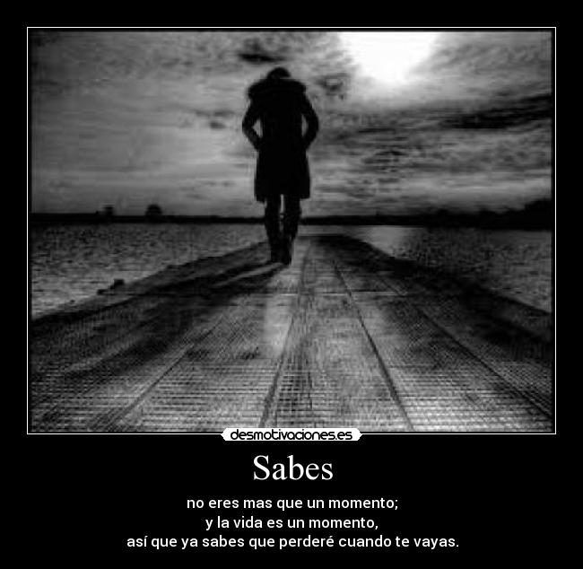 Sabes - no eres mas que un momento;
y la vida es un momento,
así que ya sabes que perderé cuando te vayas.
