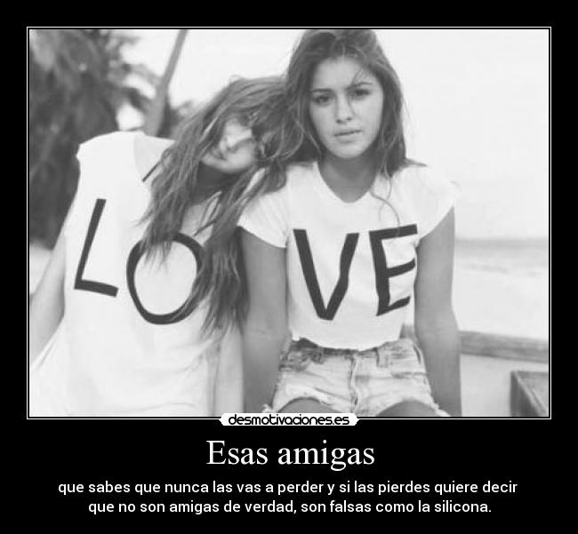 Esas amigas - que sabes que nunca las vas a perder y si las pierdes quiere decir 
que no son amigas de verdad, son falsas como la silicona.