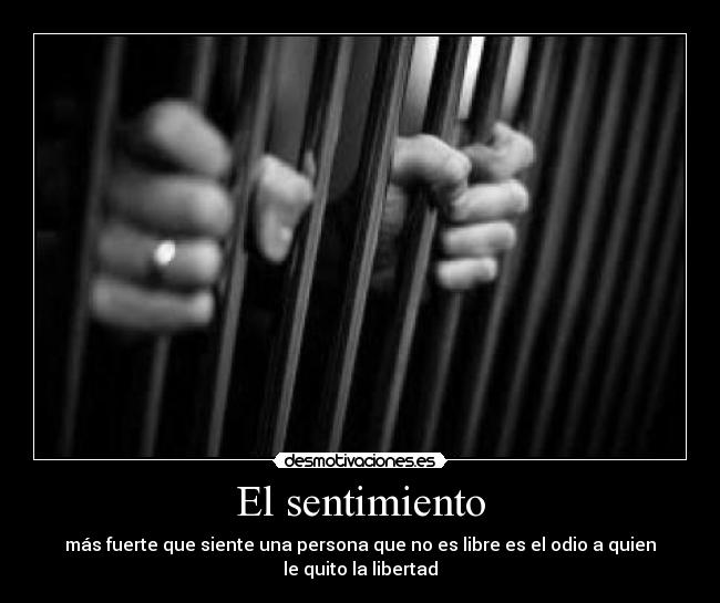 El sentimiento - más fuerte que siente una persona que no es libre es el odio a quien le quito la libertad