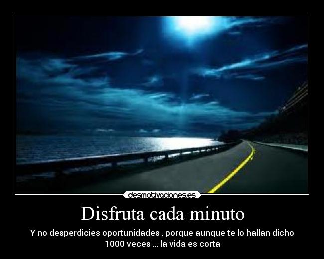 Disfruta cada minuto - Y no desperdicies oportunidades , porque aunque te lo hallan dicho
1000 veces ... la vida es corta