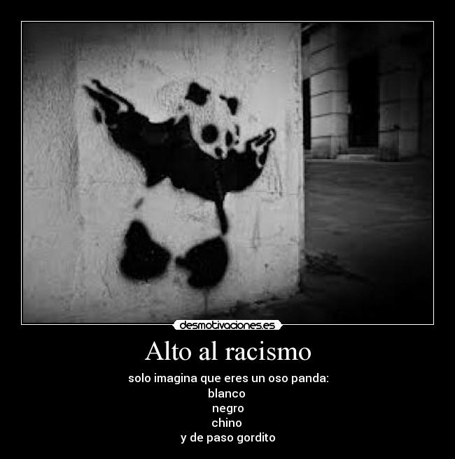 Alto al racismo - solo imagina que eres un oso panda:
blanco
negro
chino
y de paso gordito