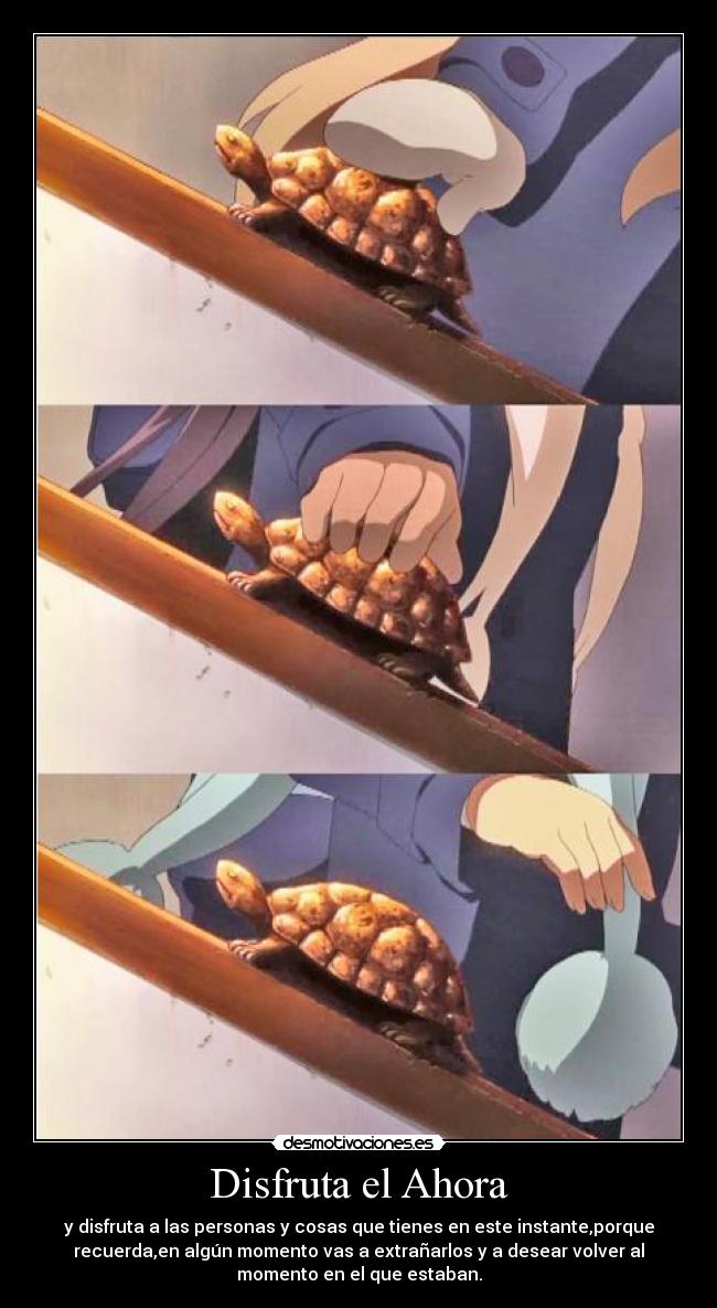 Disfruta el Ahora - y disfruta a las personas y cosas que tienes en este instante,porque
recuerda,en algún momento vas a extrañarlos y a desear volver al
momento en el que estaban.