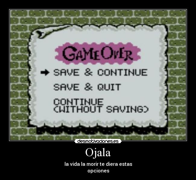 Ojala - la vida la morir te diera estas
opciones