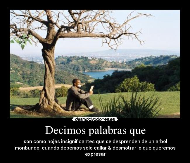 Decimos palabras que - son como hojas insignificantes que se desprenden de un arbol
moribundo, cuando debemos solo callar & desmotrar lo que queremos
expresar