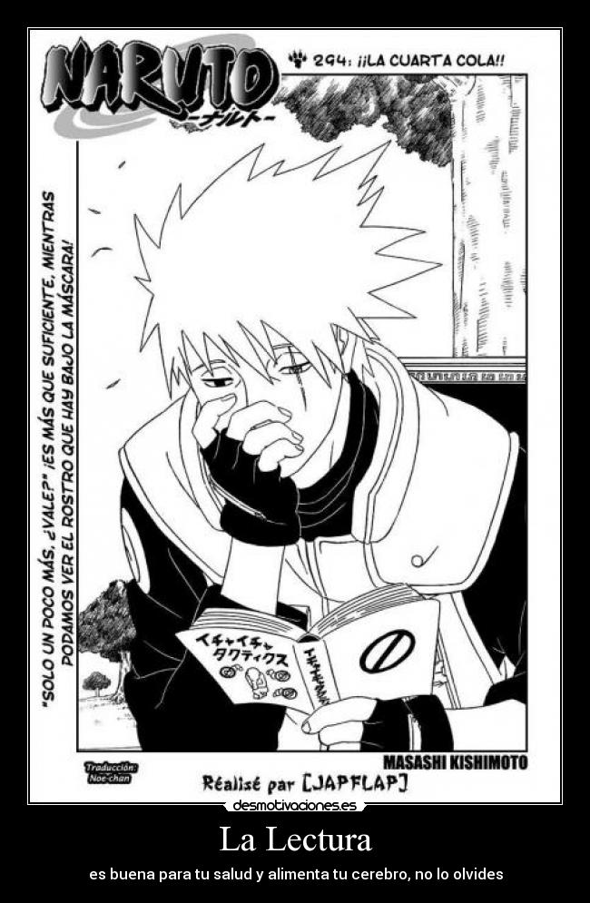 carteles naruto shippuden kakashi hatake echos reales lectura personas sanas desmotivaciones