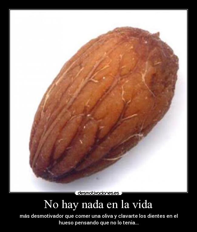No hay nada en la vida - más desmotivador que comer una oliva y clavarte los dientes en el
hueso pensando que no lo tenia...