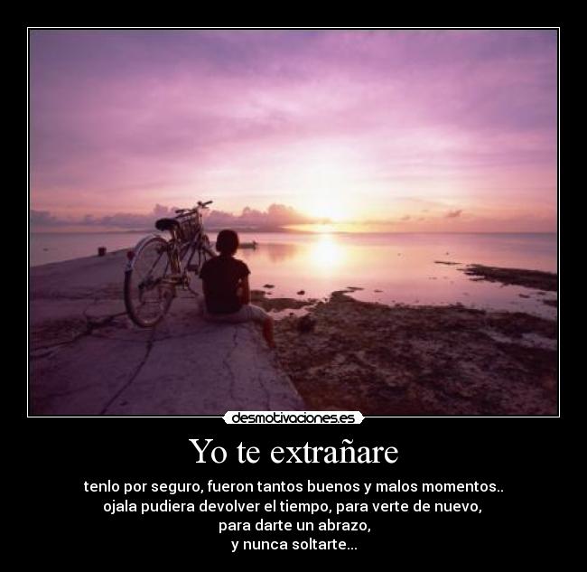 Yo te extrañare - tenlo por seguro, fueron tantos buenos y malos momentos..
ojala pudiera devolver el tiempo, para verte de nuevo, 
para darte un abrazo,
y nunca soltarte...