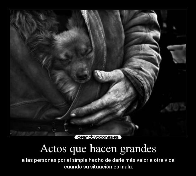 Actos que hacen grandes - a las personas por el simple hecho de darle más valor a otra vida
cuando su situación es mala.