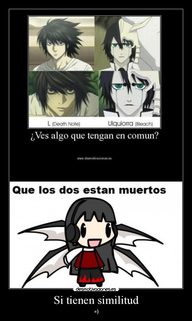 carteles anime chibi walfa lawliet death note ulquiorra bleach desmotivaciones