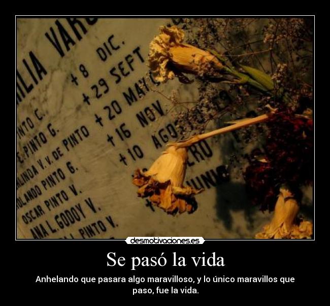 Se pasó la vida - Anhelando que pasara algo maravilloso, y lo único maravillos que paso, fue la vida.