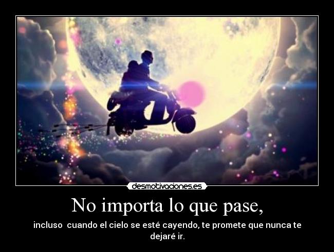 No importa lo que pase, - incluso  cuando el cielo se esté cayendo, te promete que nunca te dejaré ir.