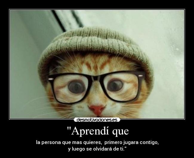 Aprendí que - la persona que mas quieres, primero jugara contigo,
y luego se olvidará de ti.