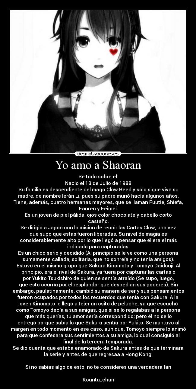 carteles shaoran enamore shaoran que konata chan admin amor fan anime sakura card captors desmotivaciones