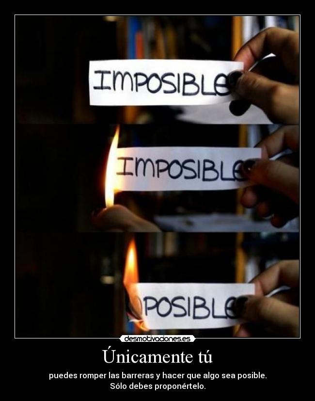 Únicamente tú - puedes romper las barreras y hacer que algo sea posible.
Sólo debes proponértelo.