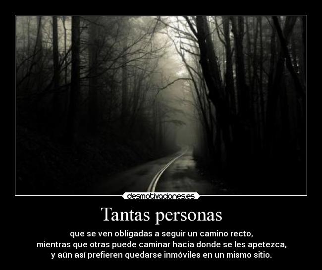 Tantas personas - que se ven obligadas a seguir un camino recto,
mientras que otras puede caminar hacia donde se les apetezca,
y aún así prefieren quedarse inmóviles en un mismo sitio.