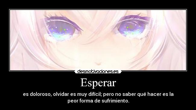 Esperar - es doloroso, olvidar es muy difícil; pero no saber qué hacer es la
peor forma de sufrimiento.