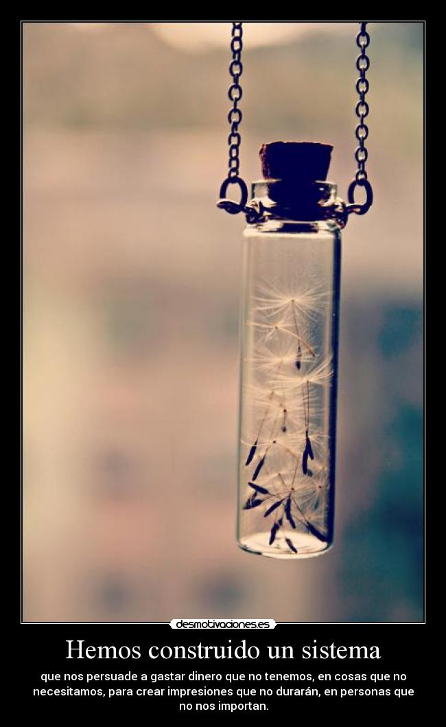 Hemos construido un sistema - que nos persuade a gastar dinero que no tenemos, en cosas que no
necesitamos, para crear impresiones que no durarán, en personas que
no nos importan.