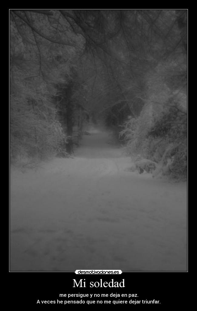 Mi soledad - me persigue y no me deja en paz.
A veces he pensado que no me quiere dejar triunfar.