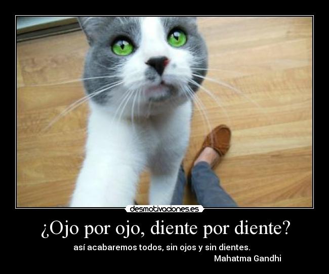 ¿Ojo por ojo, diente por diente? - así acabaremos todos, sin ojos y sin dientes.   
                                                                                  Mahatma Gandhi