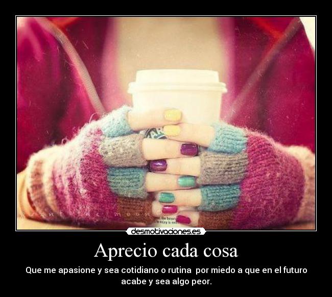 Aprecio cada cosa - Que me apasione y sea cotidiano o rutina  por miedo a que en el futuro
acabe y sea algo peor.