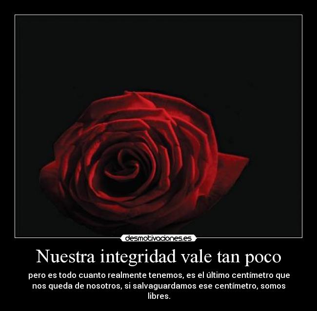 Nuestra integridad vale tan poco - pero es todo cuanto realmente tenemos, es el último centímetro que
nos queda de nosotros, si salvaguardamos ese centímetro, somos
libres.