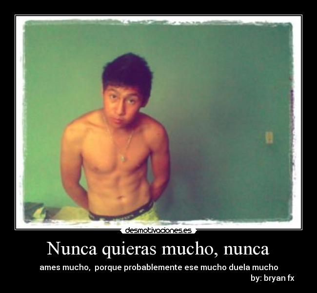Nunca quieras mucho, nunca - ames mucho, porque probablemente ese mucho duela mucho
by: bryan fx