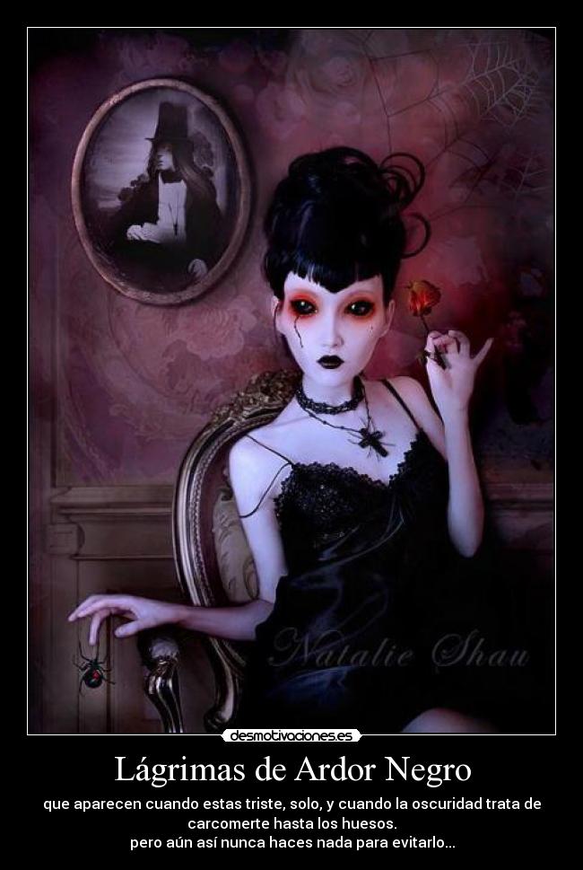 Lágrimas de Ardor Negro - que aparecen cuando estas triste, solo, y cuando la oscuridad trata de
carcomerte hasta los huesos.
pero aún así nunca haces nada para evitarlo...