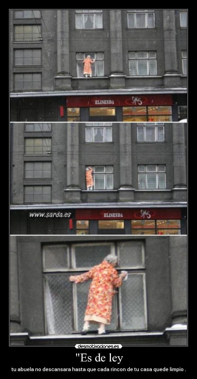 Es de ley - tu abuela no descansara hasta que cada rincon de tu casa quede limpio .