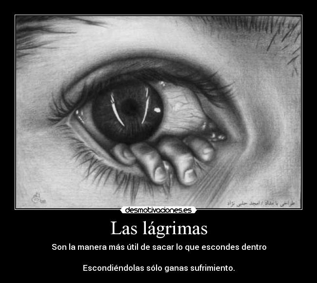 Las lágrimas - Son la manera más útil de sacar lo que escondes dentro

Escondiéndolas sólo ganas sufrimiento.