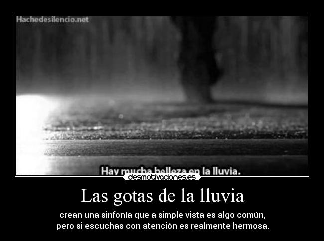 Las gotas de la lluvia - crean una sinfonía que a simple vista es algo común,
pero si escuchas con atención es realmente hermosa.