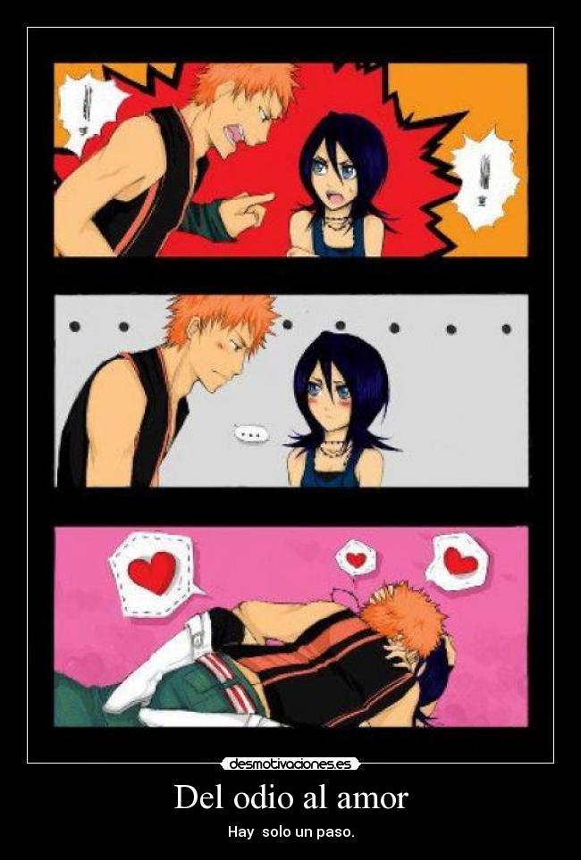 carteles odio amor bleach ichigo kurosaki rukia kuchiki harukaze manga anime shinigami desmotivaciones