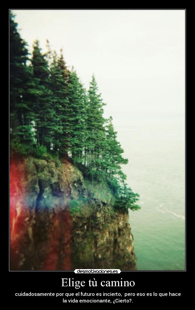 Elige tù camino - cuidadosamente por que el futuro es incierto, pero eso es lo que hace
la vida emocionante, ¿Cierto?.