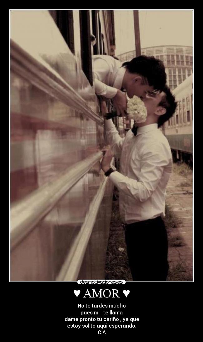 ♥ AMOR ♥ - No te tardes mucho
pues mi ♥ te llama
dame pronto tu cariño , ya que
estoy solito aqui esperando.
C.A