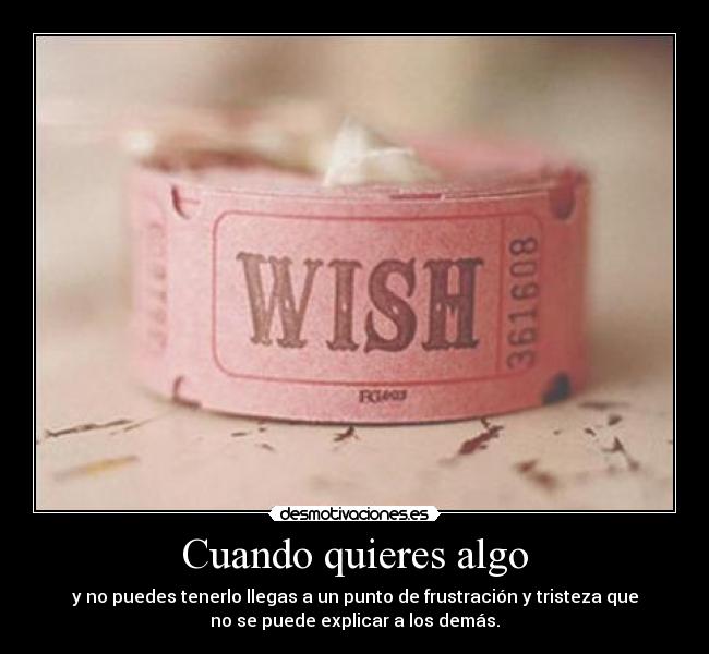 Cuando quieres algo - y no puedes tenerlo llegas a un punto de frustración y tristeza que
no se puede explicar a los demás.